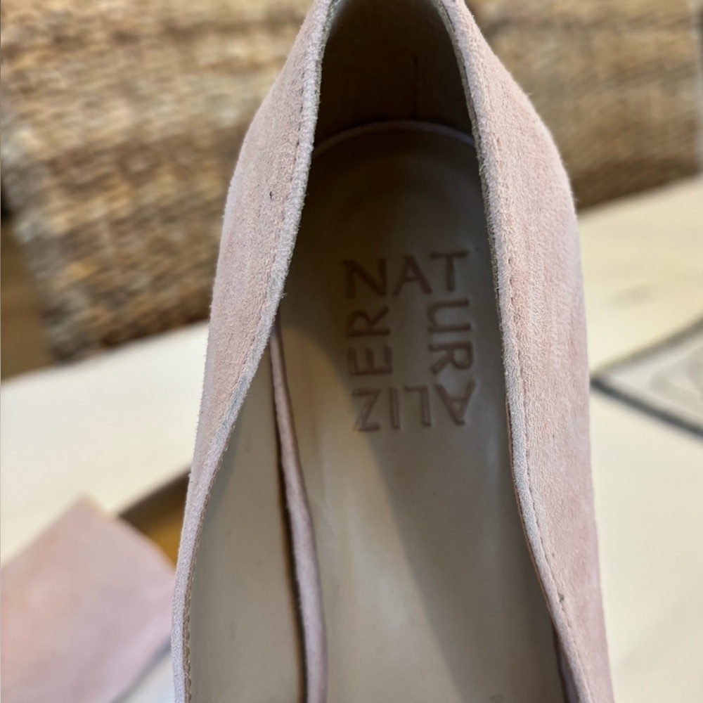 Naturalizer Pink Suede Loafers with Gold Accent Heel - Picture 6 of 11